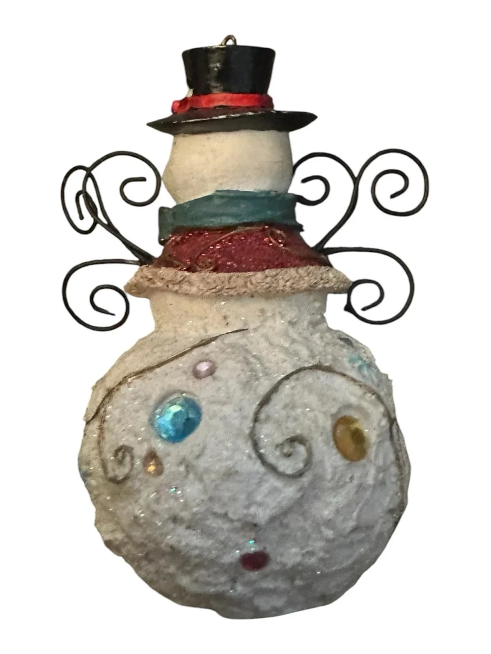 Vintage  White Snowman Holiday Figurine with Black Hat